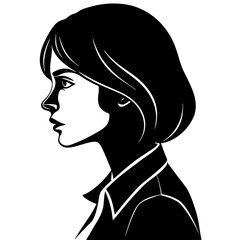 Female profile silhouette, Stylish woman's profile black silhouette vector, Simple silhouette Design vector icon with white background. 