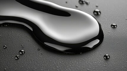 Obraz premium Liquid Reflections: Abstract Black Fluid on Dark Surface. Close-up view of a glossy, viscous substance with detailed texture and reflections.