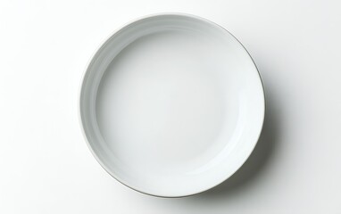 Empty white bowl, overhead view, plain background, food photography