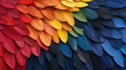 Obraz premium Close-up of a group of colorful feathers. the feathers are arranged in a way that they are overlapping each other, creating a sense of depth and dimension.