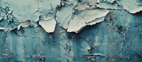 Obraz premium Weathered building facade with peeling plaster and grunge textures ideal for retro backgrounds and abstract web banners with copy space.