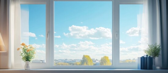 Bright and Inviting View from Modern Window Showcasing Lush Landscape and Clear Blue Skies Ideal for Home Decor or Real Estate Promotion