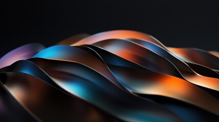 Abstract digital art piece that appears to be a close-up of a wave-like structure. the wave is made up of multiple layers of different colors, including blue, orange, and purple.