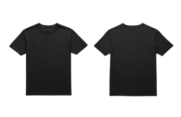  Black t-shirt template mockup, front and back views, isolated on a white background.  