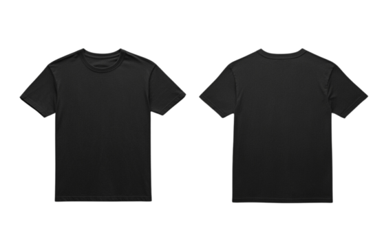  Black t-shirt template mockup, front and back views, isolated on a white background.  