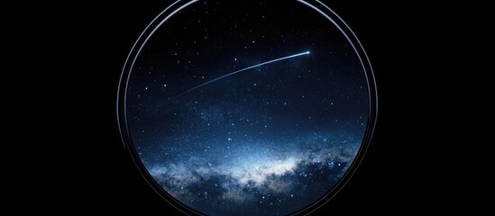 Vastness of outer space with galaxies and shooting star in a circular frame symbolizing limitless creativity and opportunities for text placement