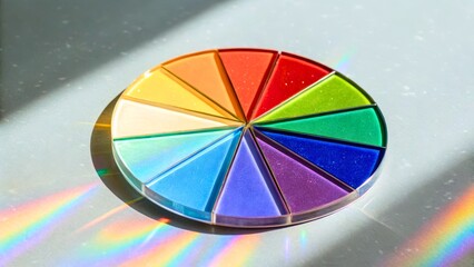 Fototapeta premium Colorful Circular Palette with Rainbow Shades and Shimmering Glitter on Bright Surface