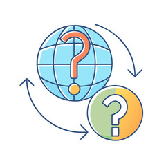 question mark with globe and arrows global inquir icon, question mark with globe and arrows global inquir vector,