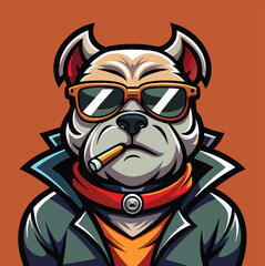 A cartoon dog with sunglasses and a cigar strikes a cool pose, looking effortlessly stylish and relaxed.