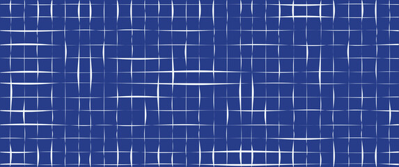 Blueprint Hand-Drawn Grid Background, Technical Architectural Drawing Paper with White Irregular Grid Lines on Dark Blue, Vector Illustration