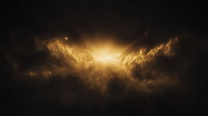 Black background with a bright yellow light in the center. the light appears to be emanating from the center of the image, creating a cloud-like shape.