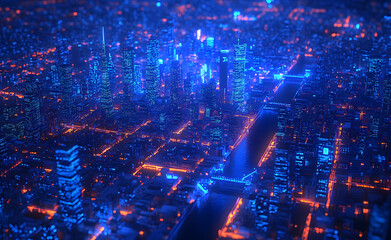 Fototapeta premium Neon Microchip City Grid | Futuristic Spinning Circuit | Cyberpunk Digital Network | Glowing Tech Innovation | Sci-Fi Data Flow | High-Tech Urban Matrix | Virtual Reality Animation | Smart City Motion