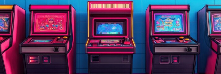 Vintage arcade games retro gaming hub arcadezone nostalgic environment colorful fun concept