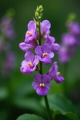 Obraz premium Delicate purple mouse pea flowers on a lush green stem, foliage, purple, garden