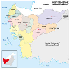 Fototapeta premium Administrative map of the Indonesian province of West Kalimantan, Borneo