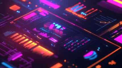 Fototapeta premium Futuristic Data Visualization Interface with Glowing Charts and Graphs