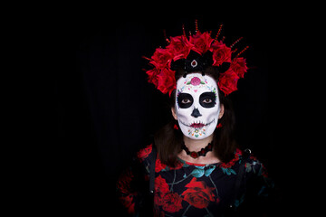 Woman dressed as Mexican Catrina