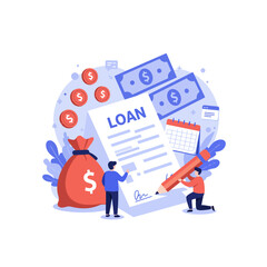 Signing Loan Agreement with Money Bag and Dollar Illustration