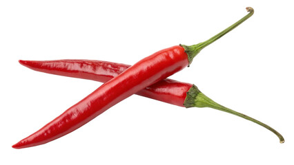 A red chili pepper isolated on a white background, viewed from the to in a flat lay. Perfect for spicy food, culinary, or healthy lifestyle designs. 