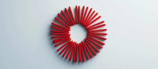 Red matchsticks arranged in a circular pattern on a white background symbolizing creativity and brainstorming.