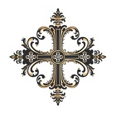 Elegant Black Gold Cross Ornate Design Vintage Style Religious Symbol Luxury Floral Pattern Decorative Cross Ornamental Graphic Element Artistic      