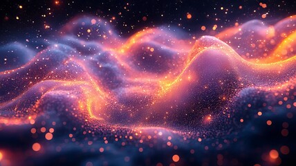 Obraz premium Abstract glowing waves of light and energy, creating a mesmerizing visual landscape with vibrant colors and dynamic movement, perfect for technology and creative themes.