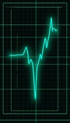 Bright Blue EKG Line, Minimalist Vector Illustration on Dark Grid Background, Medical Concept.