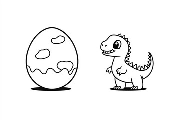 Dinosaur egg and cute little dinosaur for kid coloring book. Baby tyrannosaurus.