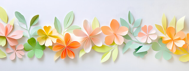 Obraz premium A flat lay of colorful paper cutouts depicting spring flowers and leaves 