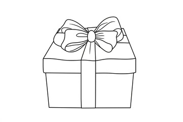 Gift box with bow outline coloring book page line art drawing.