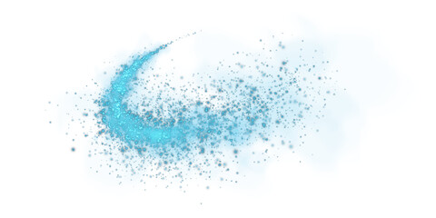 Fantastic blue smoke background. Magic blue smoke with glitter and small particles of twinkling stars. Fog with luminous particles. Blue vapor with stardust. Morning fog over land or water. PNG.
