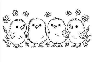 Little chicks coloring page. Easter colouring book.