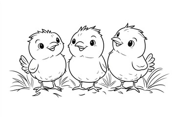 Little chicks coloring page. Easter colouring book.