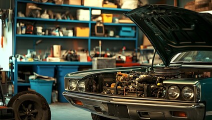 Fototapeta premium Classic car repair in a garage