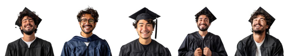 Obraz premium young man in graduation coat on transparent background Collection set