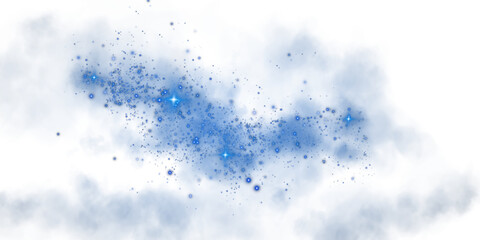 Fantastic blue smoke background. Magic blue smoke with glitter and small particles of twinkling stars. Fog with luminous particles. Blue vapor with stardust. Morning fog over land or water surface PNG