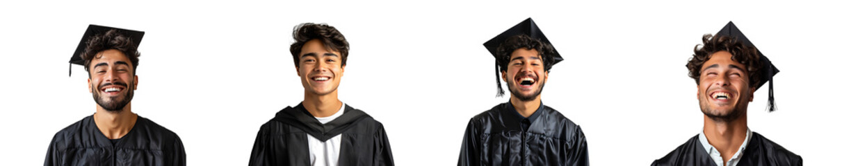 young man in graduation coat on transparent background Collection set