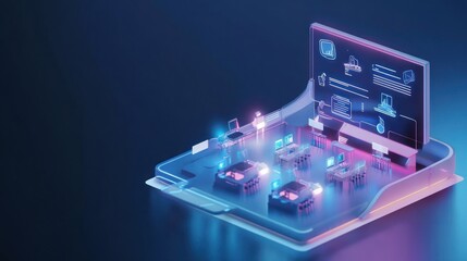 Futuristic Tech Landscape: Holographic Data Visualization on a Mobile Platform