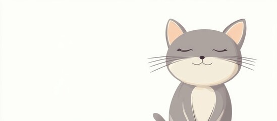 Obraz premium Cute gray cat animation on a clean white background ideal for text placement and various creative projects.