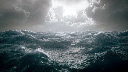 Fototapeta premium Turbulent Ocean: A Dramatic Seascape Under a Stormy Sky