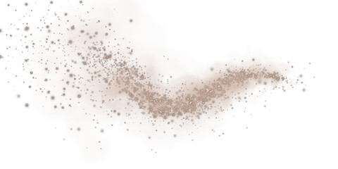 Fantastic chocolate brown smoke background. Magic chocolate brown smoke with glitter and small particles of twinkling stars. Fog with luminous particles. Chocolate brown shade Mocha Mousse. PNG.