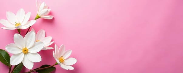 Vibrant pink background accented with pristine white flowers, studio shot, floral backdrop