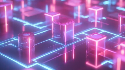 Futuristic Technology Abstract with Neon Lights and Geometric Shapes