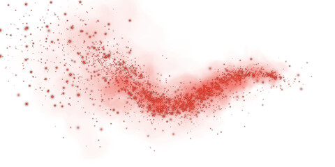 Fantastic red smoke background. Magic red smoke with glitter and small particles of twinkling stars. Fog with luminous particles. Red vapor with stardust. Morning fog over land or water surface. PNG.