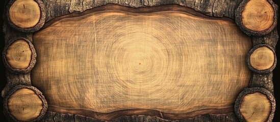 Natural wood texture frame with organic cuts and empty center space for customizable text or design elements