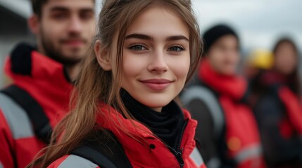 Femme avec des &eacute;quipements de protection civile, s&eacute;curit&eacute;.