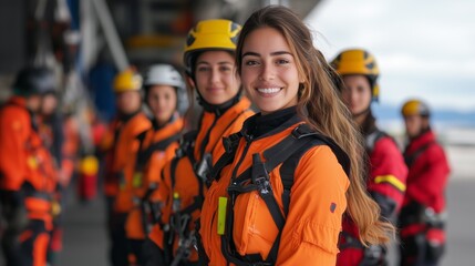 Femme avec des &eacute;quipements de protection civile, s&eacute;curit&eacute;.