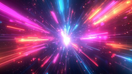 Fototapeta premium Abstract neon light bursts background with neon light bursts and vibrant glowing effects. Emphasizing electric energy and artistic flair, ideal for modern designs and high-impact visuals.