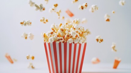 Popcorn flying from striped box, movie snack (2)
