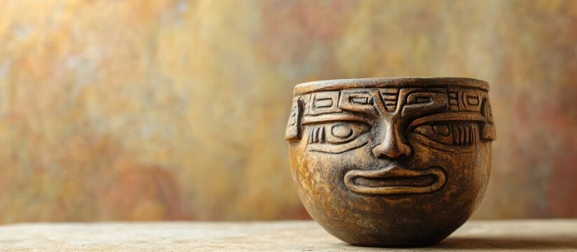 Chavin Culture Artistic Bowl with Text Space Richly Designed Ceramic Artifacts